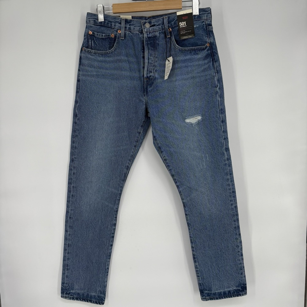 Levis Mens 501S Skinny‎ Jeans 31 X 30 Medium Wash Button Fly Classic Distressed